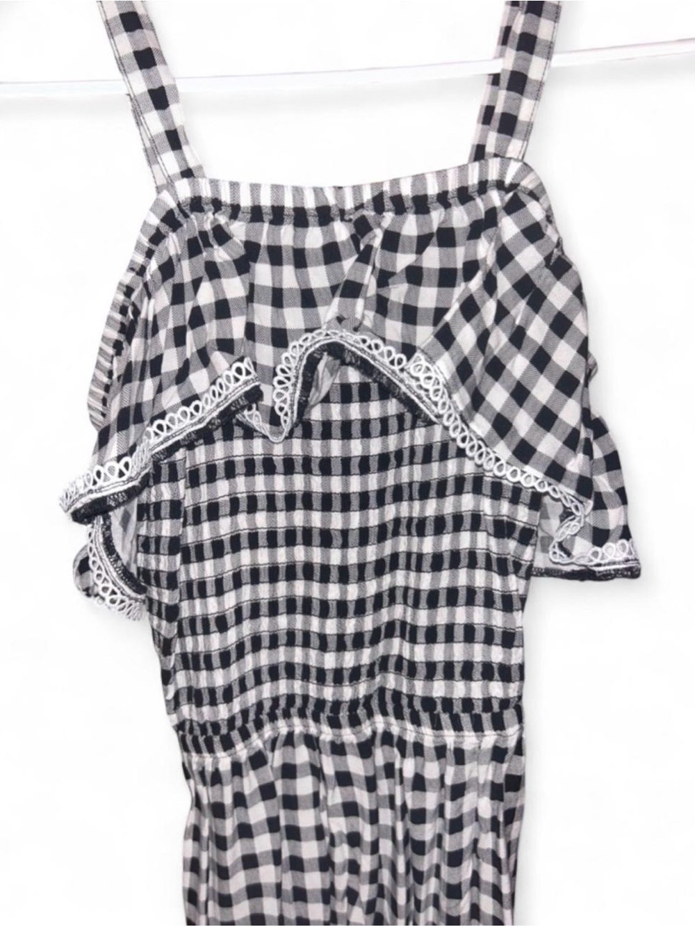 SO Black & White Gingham Ruffle Cami with Lace Trim